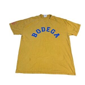 Bodega 15 Years Anniversary Graphic T-Shirt Mens Small Mustard Yellow Blue Logo